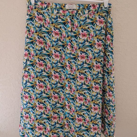 Vintage Christopher & Banks Floral Midi Skirt Buttons 90s Y2K 14P - Picture 2 of 8